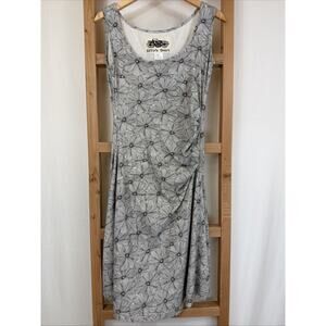 NWT Effies Heart Ivory Black Pattern Pocket Ruched Midi Tank Dress #1453 Size SM